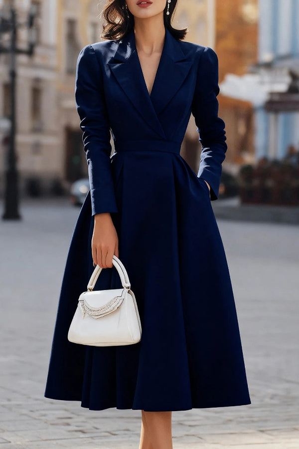 Abito midi aderente elegante con scollatura a V e maniche lunghe