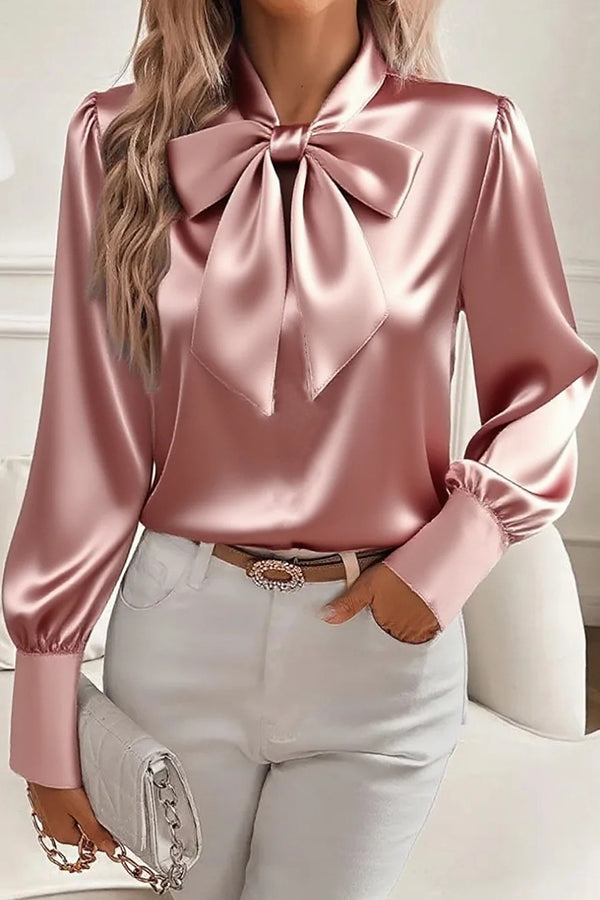 Camicia Casual in Raso a Maniche Lunghe di Colore Unito