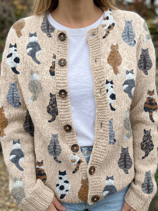 Zaira | Cardigan artistico con gatti